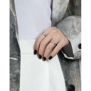 S925 silver open rings set with minimalist band and rectangular zircon gemstone