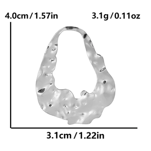 Macro detail of irregular hammered silver 304 stainless steel pendant with dimensions