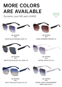 Square metal sunglasses in six colors including gold black and gunmetal blue