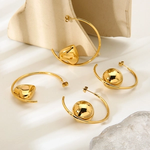 Orecchini a Cerchio in Acciaio Inossidabile da Donna con Pendente a Cuore e Sfera Impermeabile Placcato Oro 16K Gioielli Cerchio