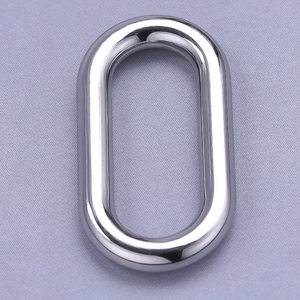 Close-up of a polished 304 stainless steel oval ring pendant for DIY jewelry design