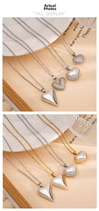 Detail of titanium heart pendant necklaces with pearls and crystal pavé on gold and silver chains