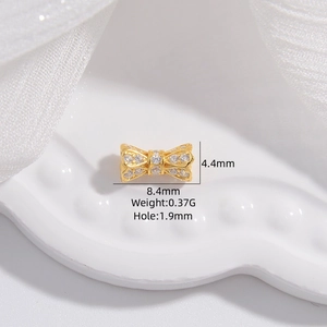 S925 silver bow bead with white zircon inlay for bracelets, size 8.4x4.4mm with dimensions