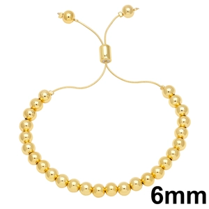 Adjustable 6mm gold beaded hip-hop bracelet with drawstring closure and metal beads