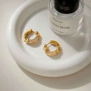 Elegant gold-plated stainless steel hoop earrings with micro-pave cubic zirconia crystals