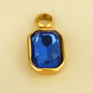 Detailed view of 304 stainless steel geometric pendant with blue rectangle glass stone