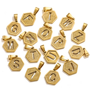 Hexagon Letter Pendant Stainless Steel Initial Frosted Texture For DIY Necklace Jewelry Making Fashion Accessories