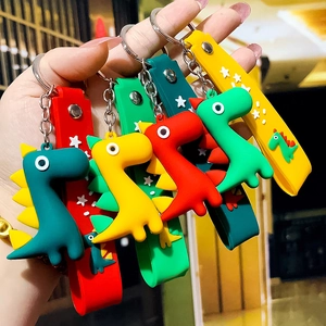 Cartoon Dinosaur Keychain Silicone Bag Charm Wrist Strap Cute Soft Glue Colorful Keyring For Car Keys Bag Pendant Gifts
