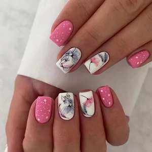 Square Medium Long Press On Nails Plastic Matte Lotus Flower Elegant Glitter Artificial Fingernails For Women