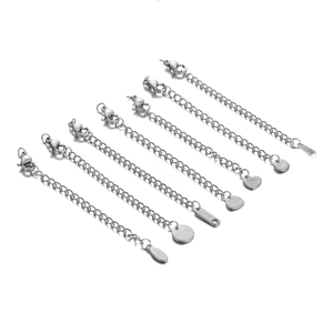 Detailed set of stainless steel extender chains with lobster clasps and metal tags