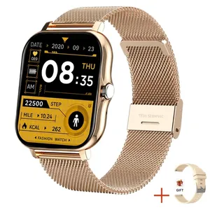 Y13 Smart Watch with 1.83-inch screen, gold Milanese strap, and extra silicone band
