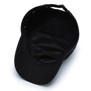 Classic black cotton cadet cap with adjustable metal buckle and inner sweatband