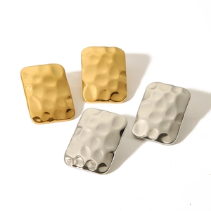 Textured rectangular hammered stainless steel stud earrings in gold and silver finish