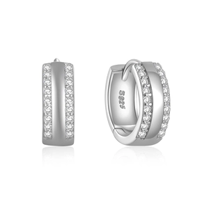 Detailed macro view of S925 sterling silver huggie earrings with double row zircon stones