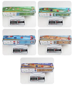 Detailed weight comparison of five kids indoor sport game sets in retail packaging