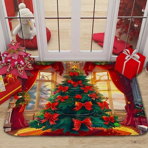 Christmas Floor Mat Flannel Non-Slip Absorbent Door Rug Festive Holiday Home Decor Living Room Bathroom