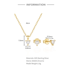 Detail of S925 sterling silver heart jewelry set with 5A zircon and product specs