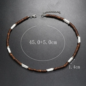 Detail showing vintage ethnic necklace with brown wood beads and 1.4cm stone details