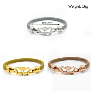 Bracciali tricolore in acciaio inossidabile con trama intrecciata e scritta mom