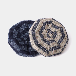 Classic tweed beret set in navy and multicolor knit with premium texture design