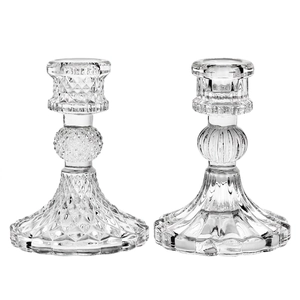 Vintage Glass Candle Holder Ribbed Diamond Textured Crystal Candlestick Home Wedding Table Decor Nordic Style Decorative