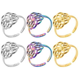 Bague En Acier Inoxydable Fleur Mandala Motif Géométrique Creux Ajustable Bijoux Bohème Minimaliste Pour Femmes
