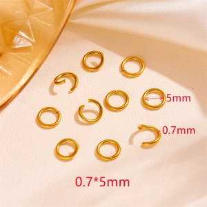 Macro shot of 0.7x5mm 18k gold plated stainless steel jump rings for jewelry making
