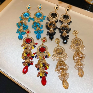 Bohemian vintage drop earrings with faux crystals and rhinestones in four colors