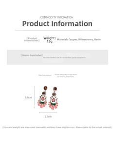 Detail view of vintage flower drop earrings with size 6.8x2.6cm and weight 19g data