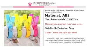 Detailed size and weight specs for four large colorful heavy-duty plastic clothes pegs