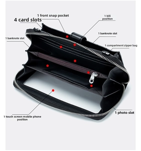 Internal structure of the crossbody leather phone bag showing card slots and touch screen pocket