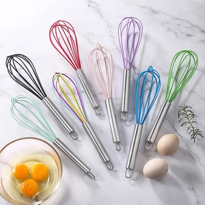 Silicone Whisk With Stainless Steel Handle Manual Egg Beater Handheld Cream Stirrer Kitchen Baking Cooking Tool Robust
