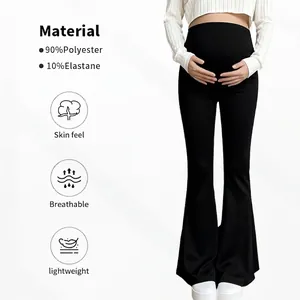 High waist maternity flare pants in black with high elasticity and breathable fabric