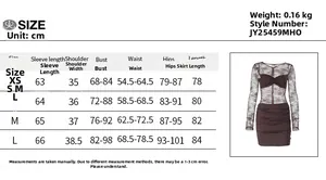 Detailed size chart for lace backless long sleeve dress in cm for S to L variants