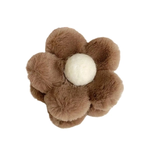 Brown plush flower claw clip with a white core for women's autumn and winter hairstyles