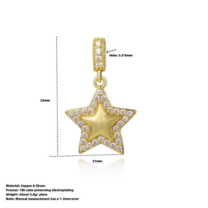 Detailed size specifications for 18k gold plated star pendant with copper and zircon