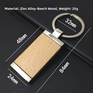 Detailed size specifications of the rectangular beech wood and zinc alloy keychain