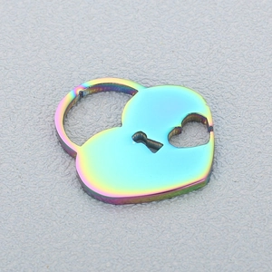 Rainbow Stainless Steel Heart Lock Charms Iridescent Hollow Pendant For DIY Jewelry Making Romantic Couple Design