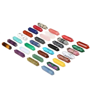 Detailed grid of hexagonal double-pointed crystal pillars in various natural semi-precious stones