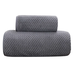 Thick coral fleece gray towel set with honeycomb texture for quick-dry bathroom use