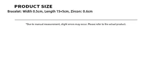 Detailed size specifications for zircon link bracelet with 15+5cm length and 0.5cm width