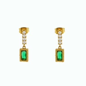 Détails des boucles d'oreilles vintage en or avec pierres vertes et perles blanches