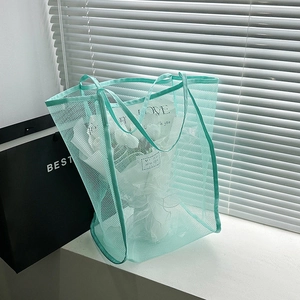 Mesh Tote Bag Large Capacity Transparent Nylon Net Shoulder Shopping Handbag For Beach Summer Casual Women Lightweight
