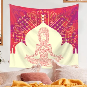 Detail of meditation tapestry with mandala patterns for bohemian bedroom decor