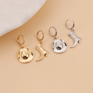 Fashion alloy cowboy boot and hat earrings set in gold and silver finish for women