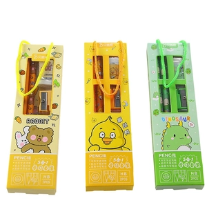 Five-piece kids stationery gift set featuring rabbit, duck, and dinosaur cartoon themes