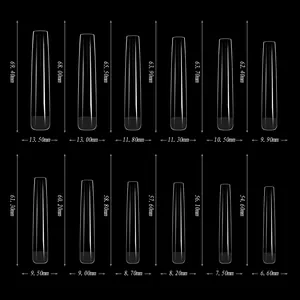 Size chart showing 5XL extra long French coffin nail tips with detailed dimensions