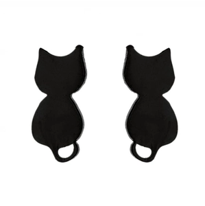 Minimalist black stainless steel cat silhouette stud earrings set for daily wear