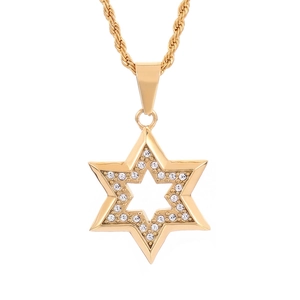Star Of David Hexagram Pendant Necklace Iced Out Stainless Steel Hollow Religious Hip Hop Jewelry For Men