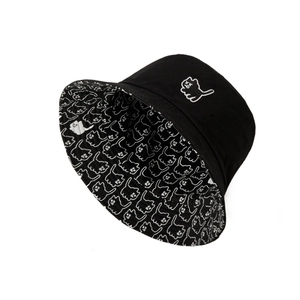 Double-sided reversible bucket hat with cat embroidery and cartoon patterns